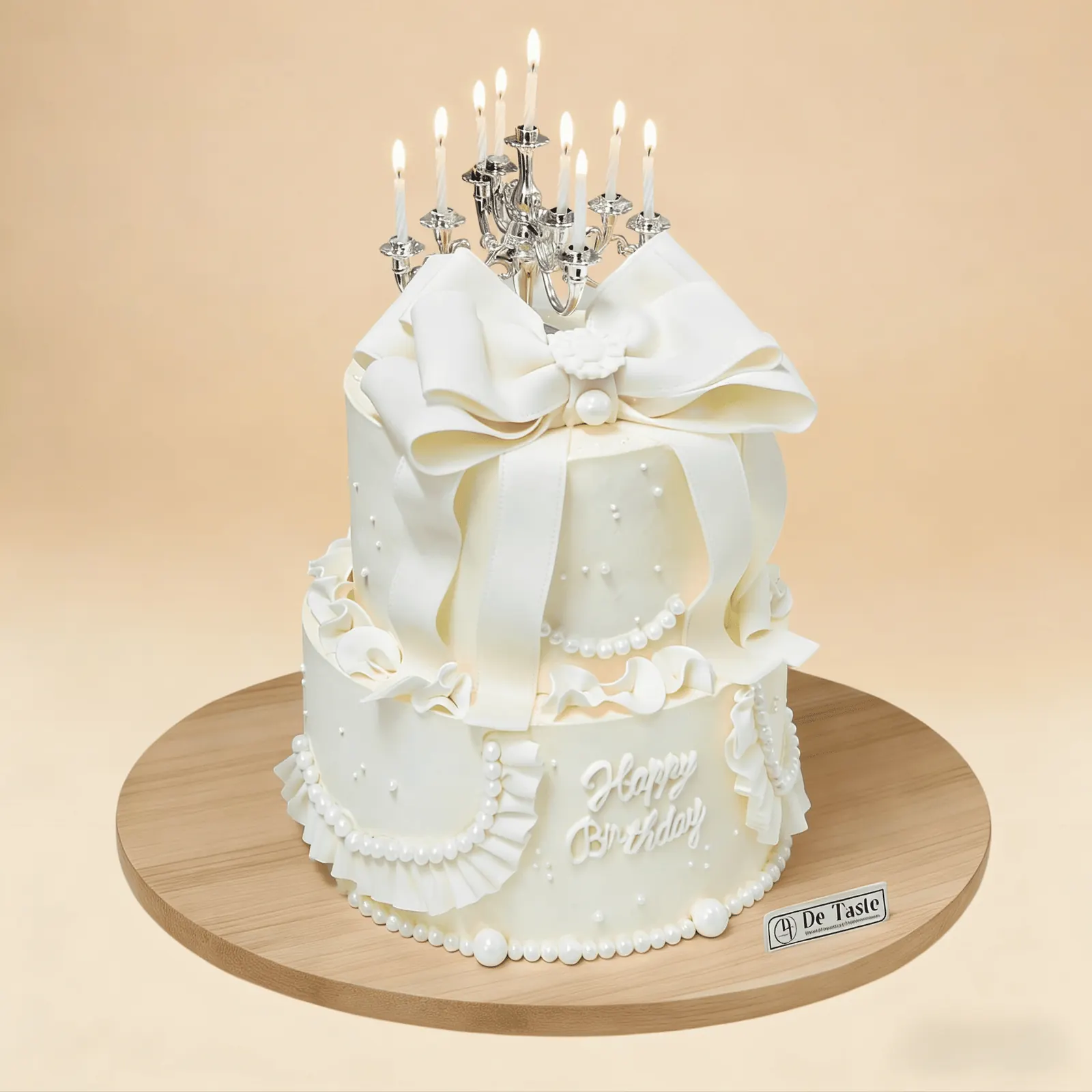 White Candelabra Bow Cake