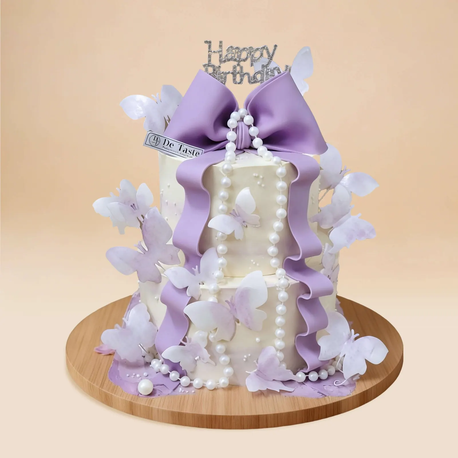 Pearl & Purple Ribbon Cake