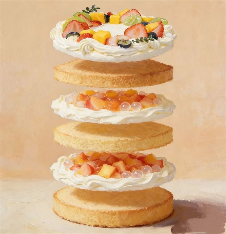 Peach and crystal ball cake